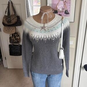 Y2K 2000s Abercrombie mcbling Fair Isle Grey Knit Sweater